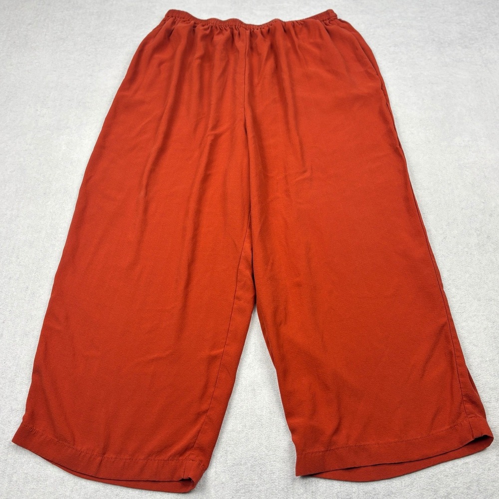 Eileen Fisher Woman 1X Rust Orange Silk Crepe Wide Leg Crop Pants Culottes XL